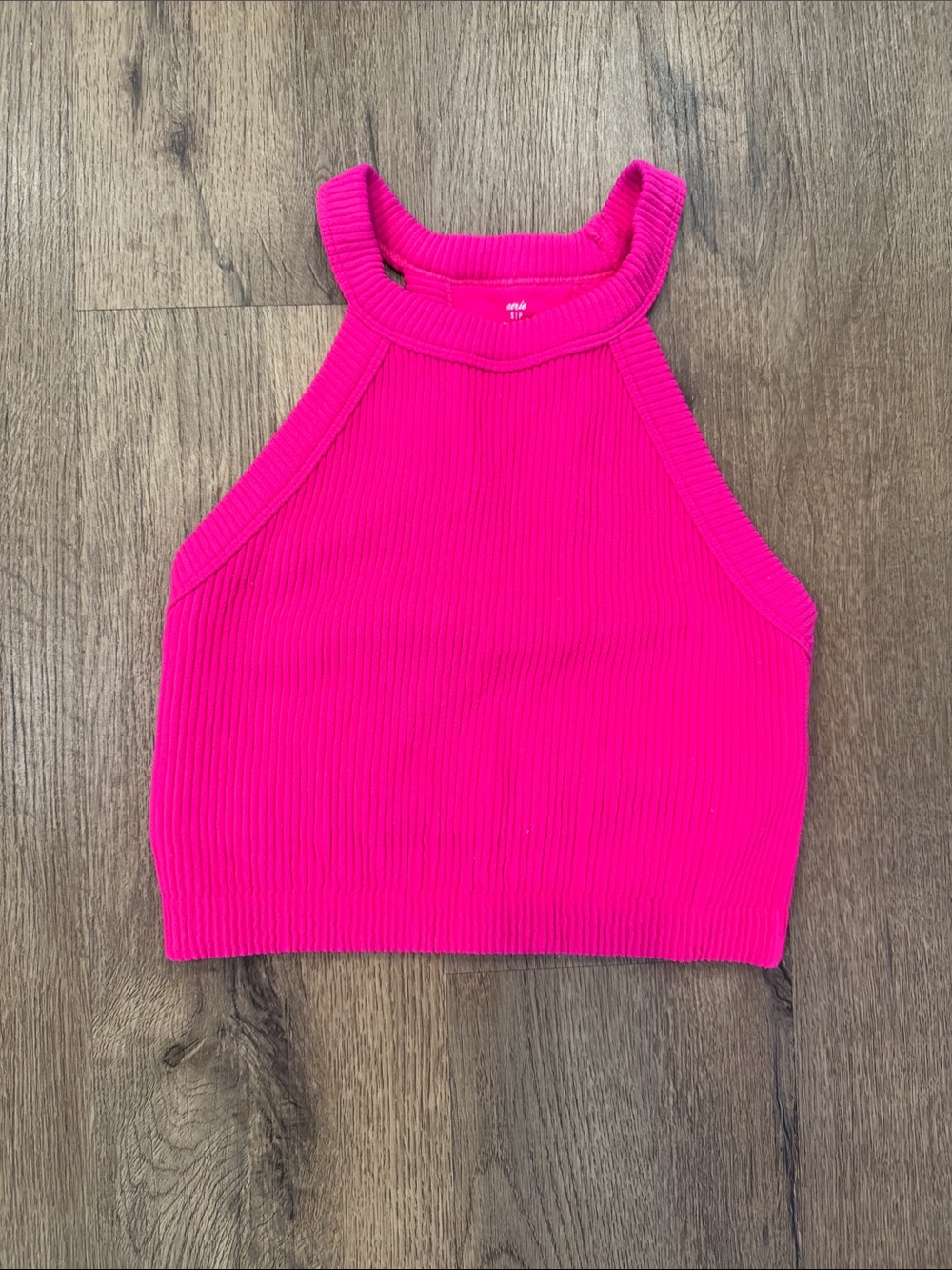 aerie Ribbed High-Neck Crop Tank - Neon Pink